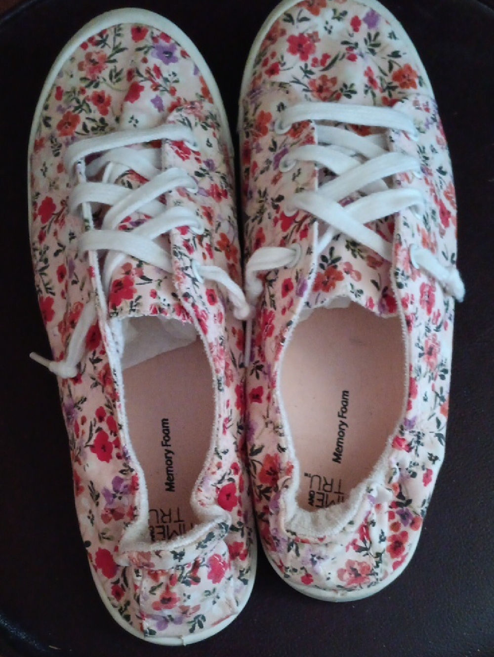 Time and Tru Pink Floral Canvas Lace-Up Sneakers